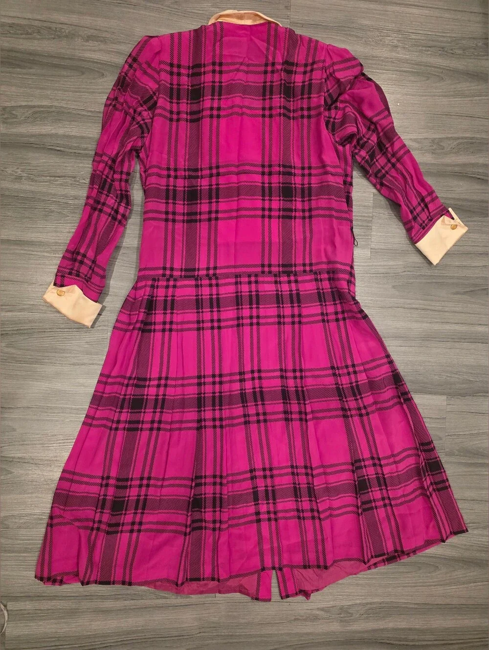 Louis Féraud Vintage 1980s Pleated Coat Dress 100% Silk Women Maxi US 12 RARE!